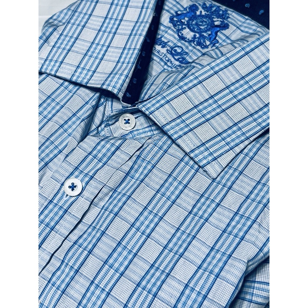 English Laundry Dress Shirt Mens Blue Gingham Flip Cuff Long Sleeve 20/34-36